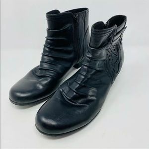 Rockport Womens 12 Abilene Boots Black Leather Block Heel Mid Calf Zip Up Cutout